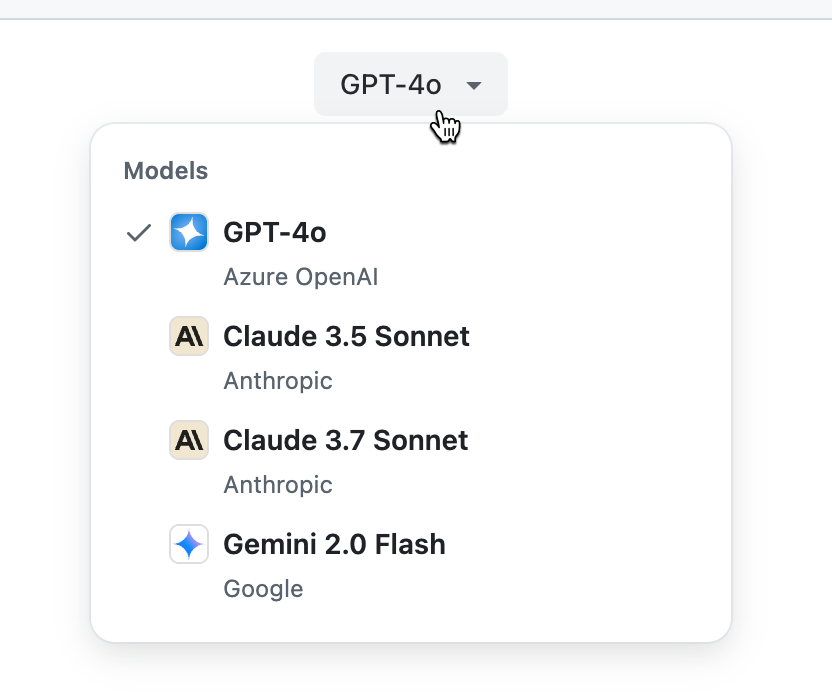 Screenshot of the model picker with the list of models expanded.