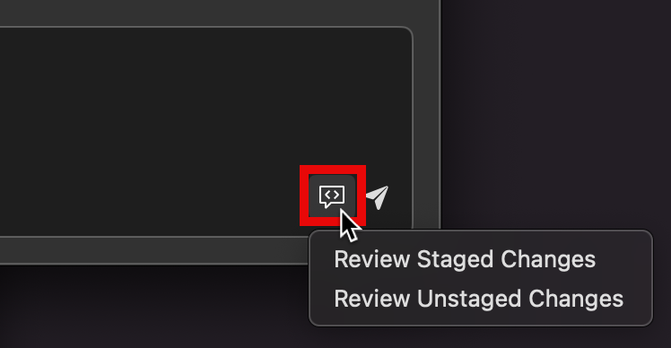 Screenshot of the Copilot chat window in Xcode, with the 'Code Review' button outlined in dark orange.
