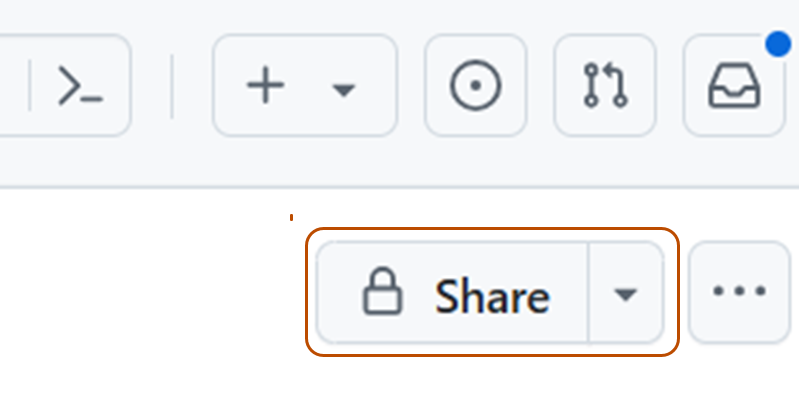 Screenshot of the main search box on GitHub. The share button is highlighted with an orange outline.