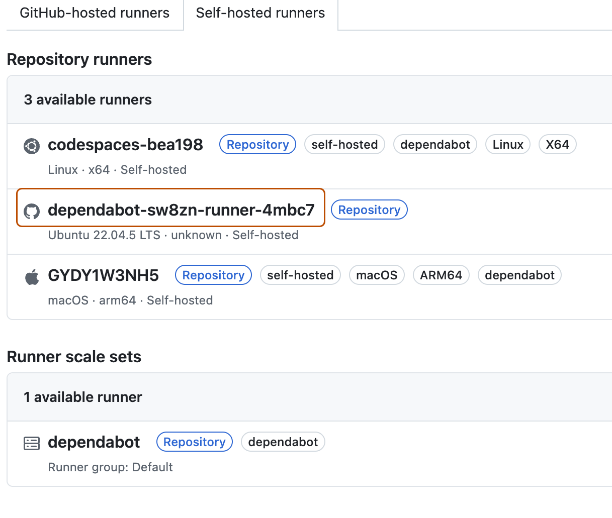 Снимок экрана: средство запуска зависимостей в списке доступных средств выполнения. Средство выполнения выделено оранжевым контуром.