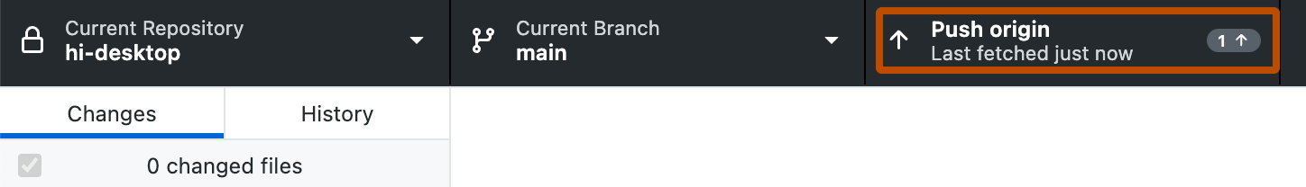 Screenshot der Menüleiste „Repository“. Eine Schaltfläche mit der Beschriftung „Herkunft pushen“ ist durch einen orangefarbenen Rahmen hervorgehoben.